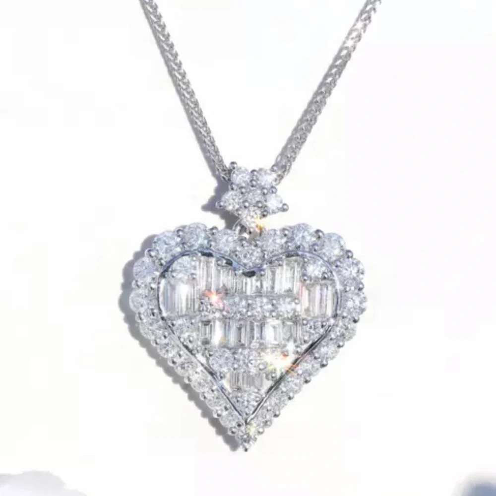 New Silver Pendant Heart Zircon Necklace - Picture 5 of 5